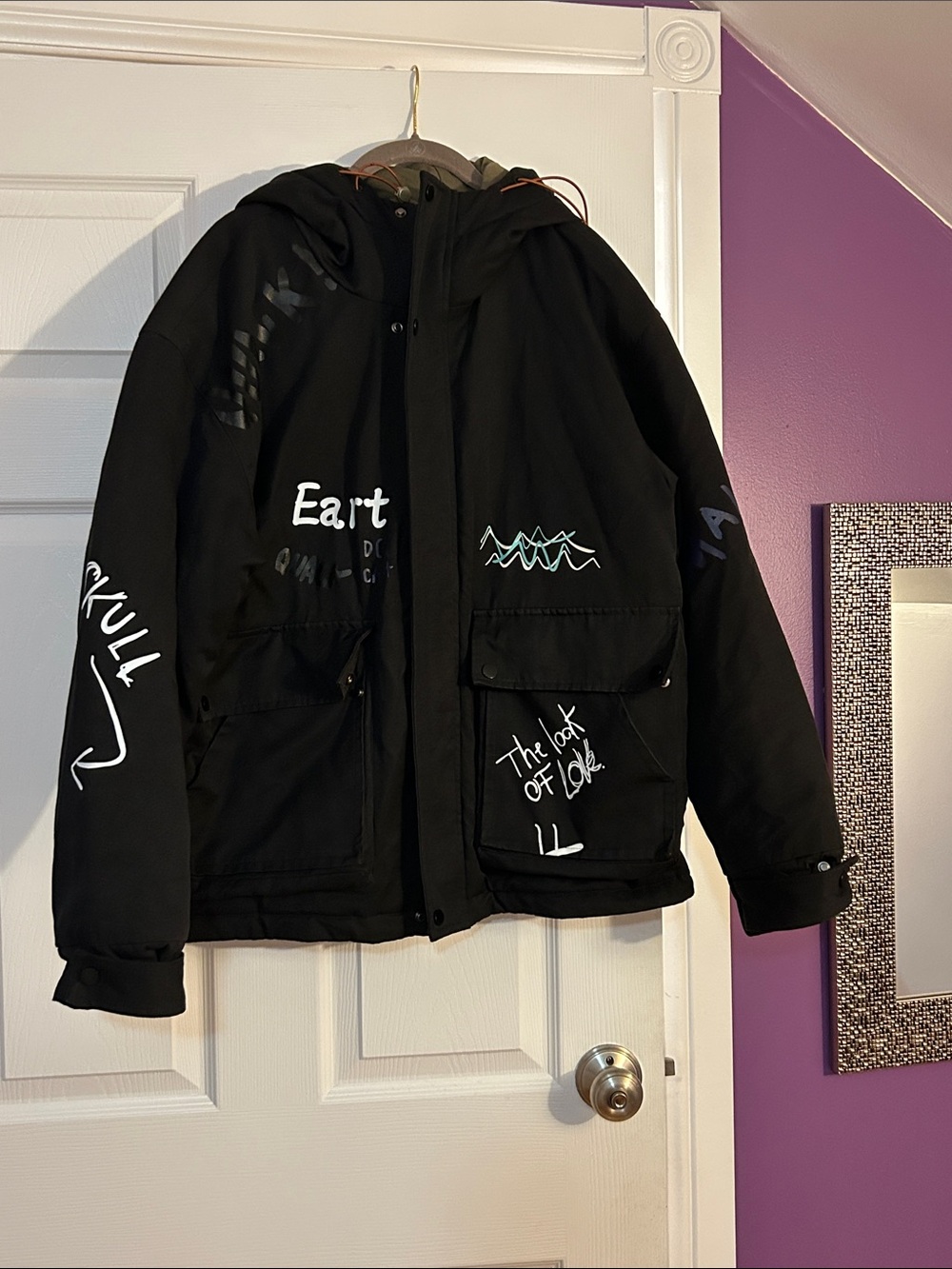 Mens Black Graphic Hooded Jacket - PTP 25